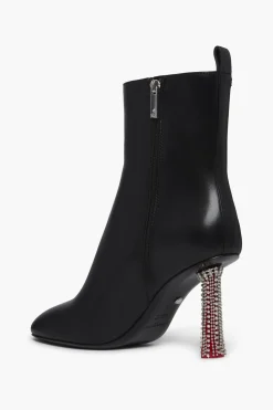 Bottines En Cuir Noir Avec Talons A Strass
