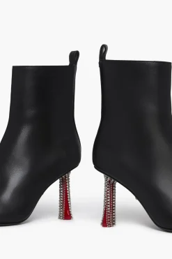 Bottines En Cuir Noir Avec Talons A Strass