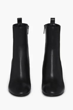 Bottines En Cuir Noir Avec Talons A Strass