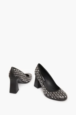 Escarpins En Cuir Noir A Clous