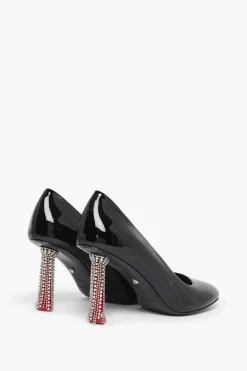 Escarpins En Cuir Verni Noir Avec Talons A Strass