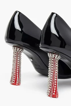 Escarpins En Cuir Verni Noir Avec Talons A Strass