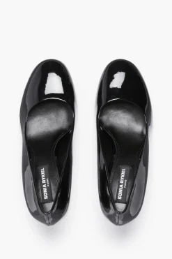 Escarpins En Cuir Verni Noir Avec Talons A Strass