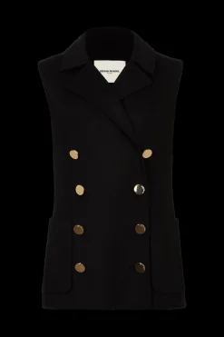 Gilet Long Sans Manches Double Boutonnage En Laine Double Face