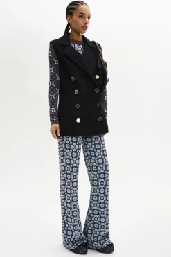 Gilet Long Sans Manches Double Boutonnage En Laine Double Face