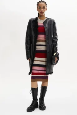 Manteau Coupe Droite Reversible En Cuir Et Shearling