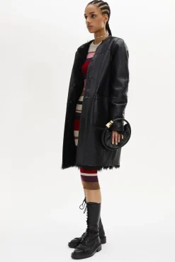 Manteau Coupe Droite Reversible En Cuir Et Shearling