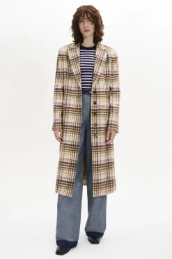 Manteau Motif Tartan En Laine Brosse