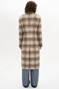 Manteau Motif Tartan En Laine Brosse
