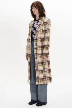 Manteau Motif Tartan En Laine Brosse