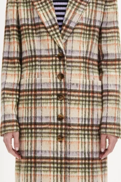 Manteau Motif Tartan En Laine Brosse