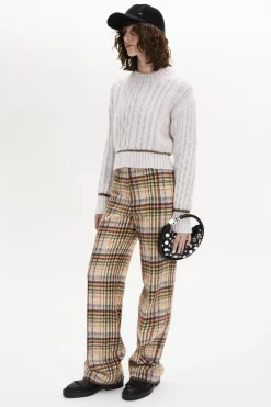 Pantalon Motif Tartan En Laine Brosse