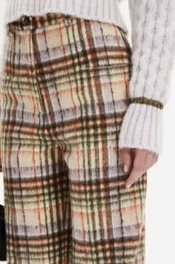 Pantalon Motif Tartan En Laine Brosse