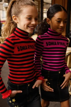 Pull A Col Roule Tricot Raye Logo Sonia Rykiel