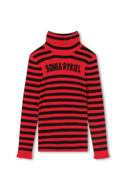 Pull A Col Roule Tricot Raye Logo Sonia Rykiel