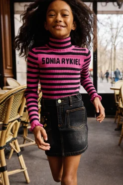 Pull A Col Roule Tricot Raye Logo Sonia Rykiel