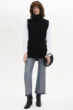 Pull Col Roule Sans Manches, Fendu Sur Les Cotes