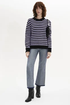 Pull Raye Col Rond A Manches Longues