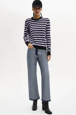 Pull Raye Col Rond A Manches Longues