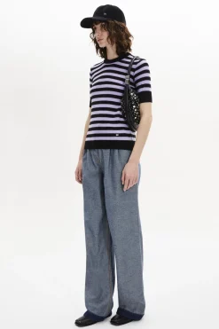 Pull Raye Col Rond A Manches Courtes