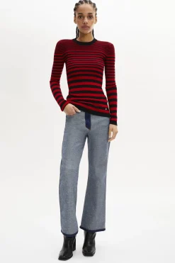 Pull Raye Col Rond A Manches Longues