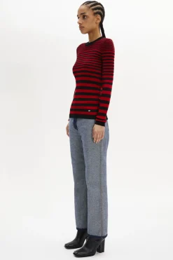 Pull Raye Col Rond A Manches Longues
