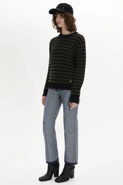 Pull Raye Col Rond A Manches Longues
