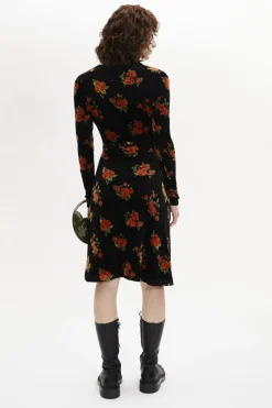 Robe Courte Asymetrique Rykiel'S Roses Imprimees Sur Velours Jersey