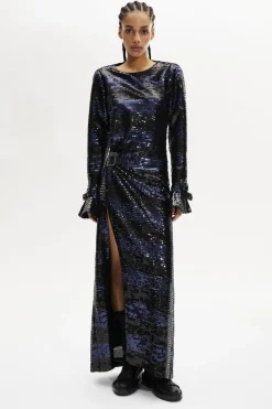 Robe Longue Dos Nu En Sequins Rayes