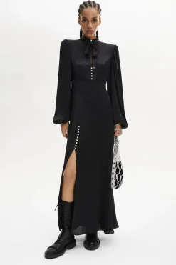 Robe Longue En Satin Col Lavaliere