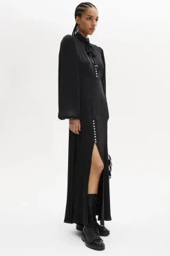 Robe Longue En Satin Col Lavaliere