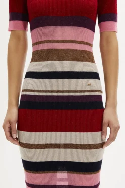Robe Manches Courtes A Rayures En Laine Et Lurex