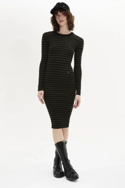 Robe Raye Col Rond A Manches Longues