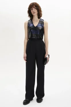Top Court Sans Manches En Sequins Rayes