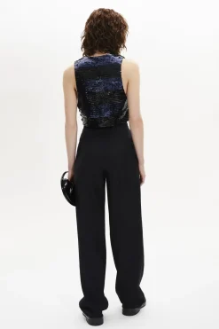 Top Court Sans Manches En Sequins Rayes