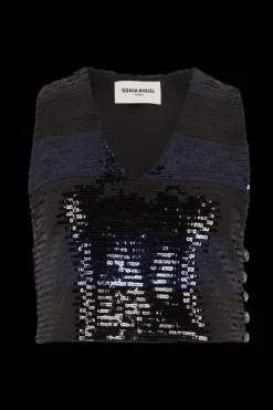 Top Court Sans Manches En Sequins Rayes