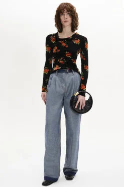 Top Manches Longues Ajuste En Jacquard De Velours