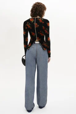 Top Manches Longues Ajuste En Jacquard De Velours