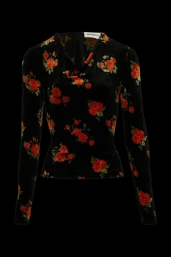 Top Manches Longues Ajuste En Jacquard De Velours