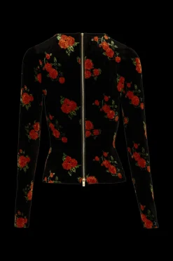 Top Manches Longues Ajuste En Jacquard De Velours