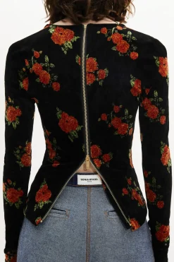 Top Manches Longues Ajuste En Jacquard De Velours