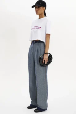 T-Shirt Crop Col Rond A Manches Courtes En Jersey De Coton